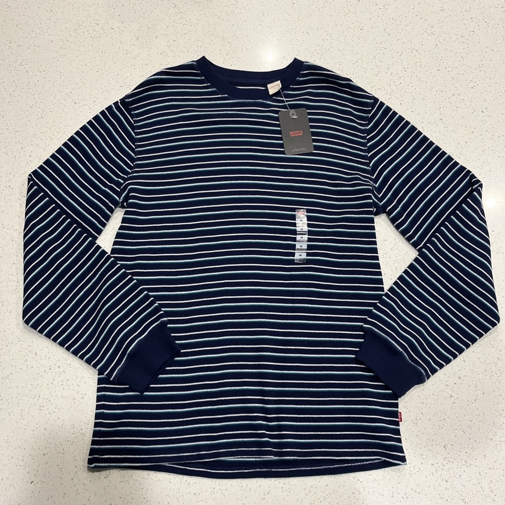 Levi's Long Sleeve Adult Crewneck Blue Stripe Shirt Sweater Size M NWT